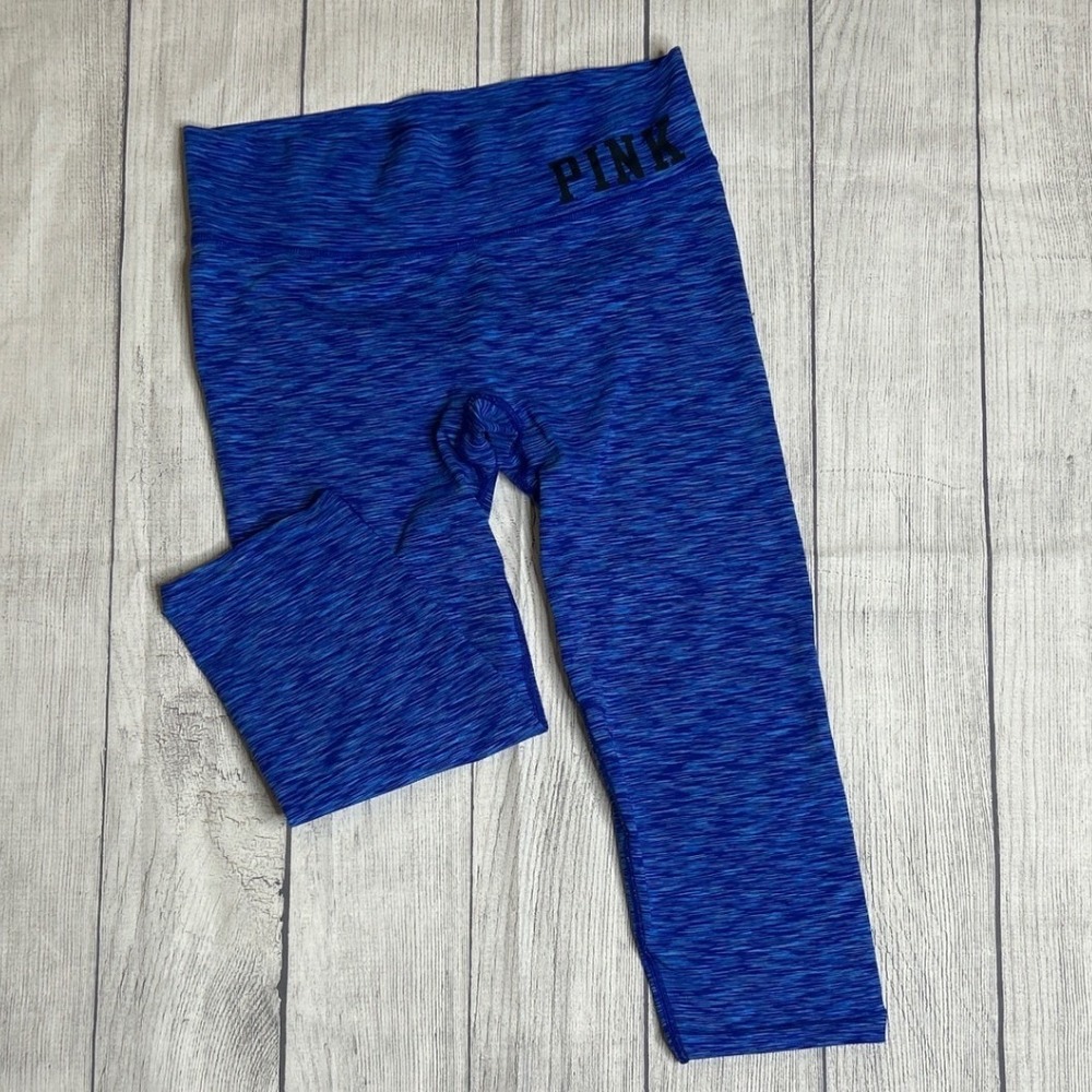 Victoria's Secret PINK‎ Yoga Blue Space Dye Cropped Leggings Capri Small GUC